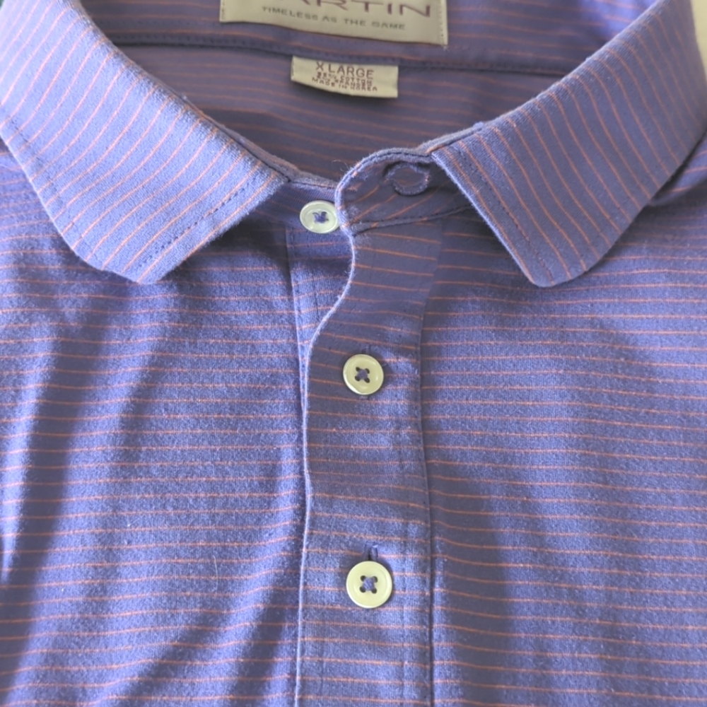Martin Men's Size XL Polo Shirt Golf Purple Pink Stripped Short Sleeve -…